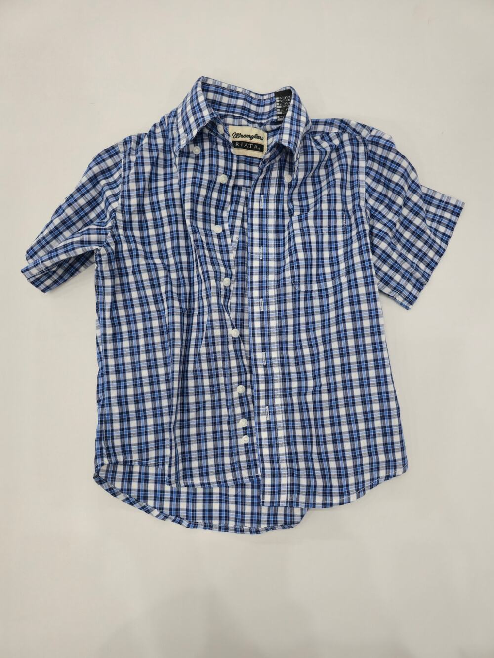 Wrangler Riata Plaid Short Sleeve Button Up Shirt Mens Small Blue Chest Pocket